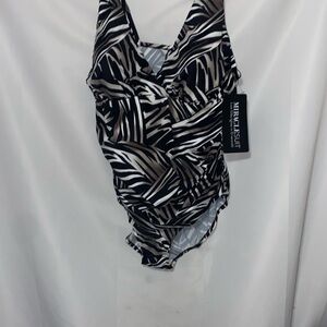 NEW WITH TAG Miraclesuit SIZE 24WBlack and White Zebra Swimsuit BUILT IN BRA